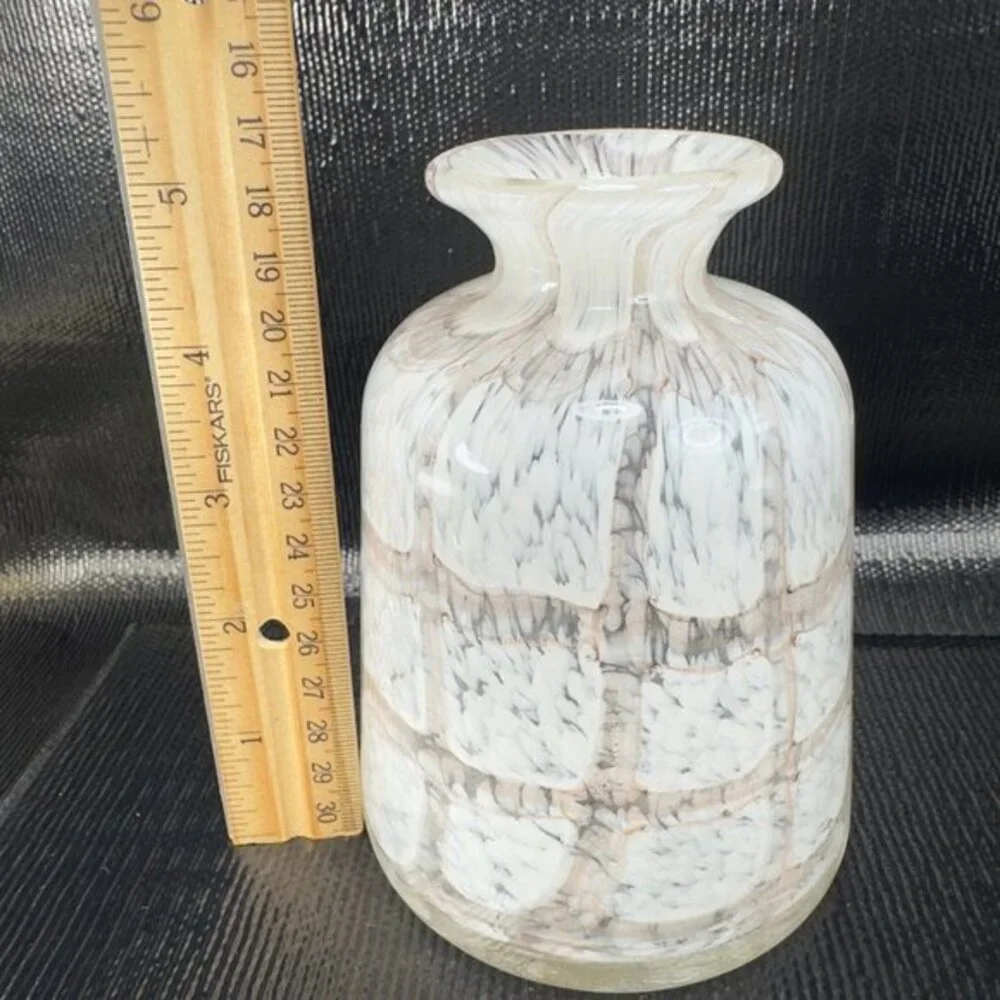 Vintage Hand Blown Art Glass Vase Opaque White Brown Spots Glass Vase Decorative